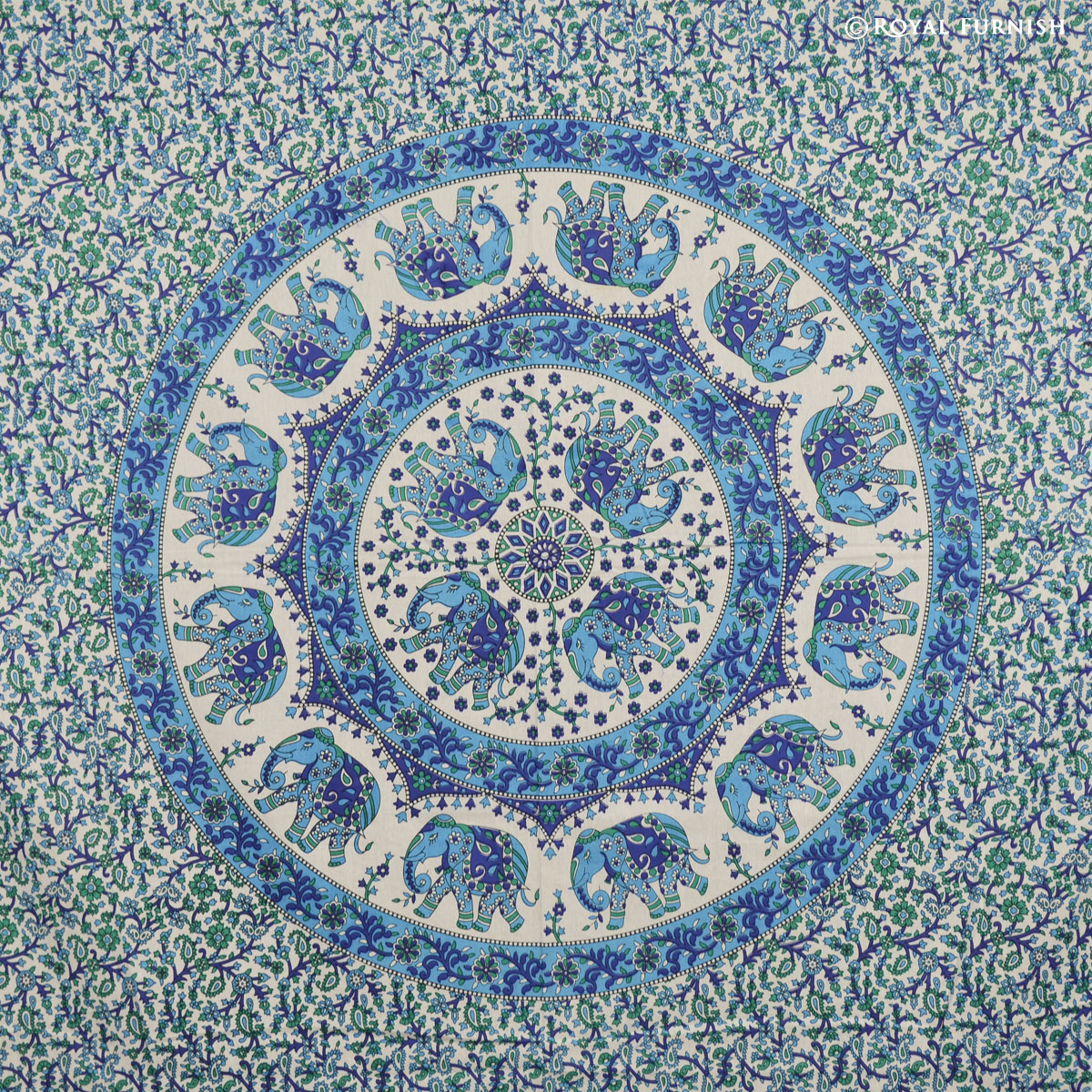 Blue Elephant Mandala Cotton Indian Tapestry Wall Hanging Bedspread ...