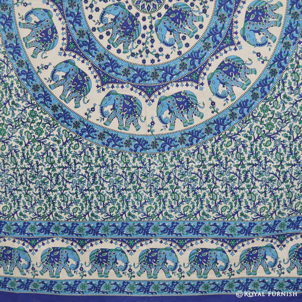 Blue Elephant Mandala Cotton Indian Tapestry Wall Hanging Bedspread ...