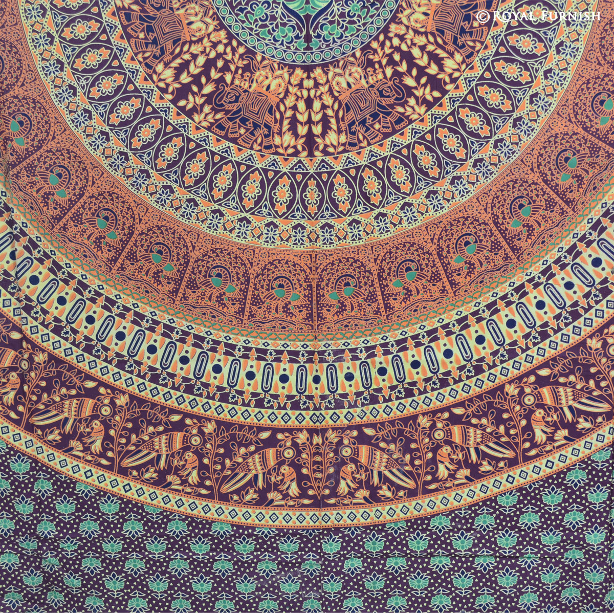 Queen Multicolor Parrot & Elephant Mandala Hippie Indian Tapestry Wall ...