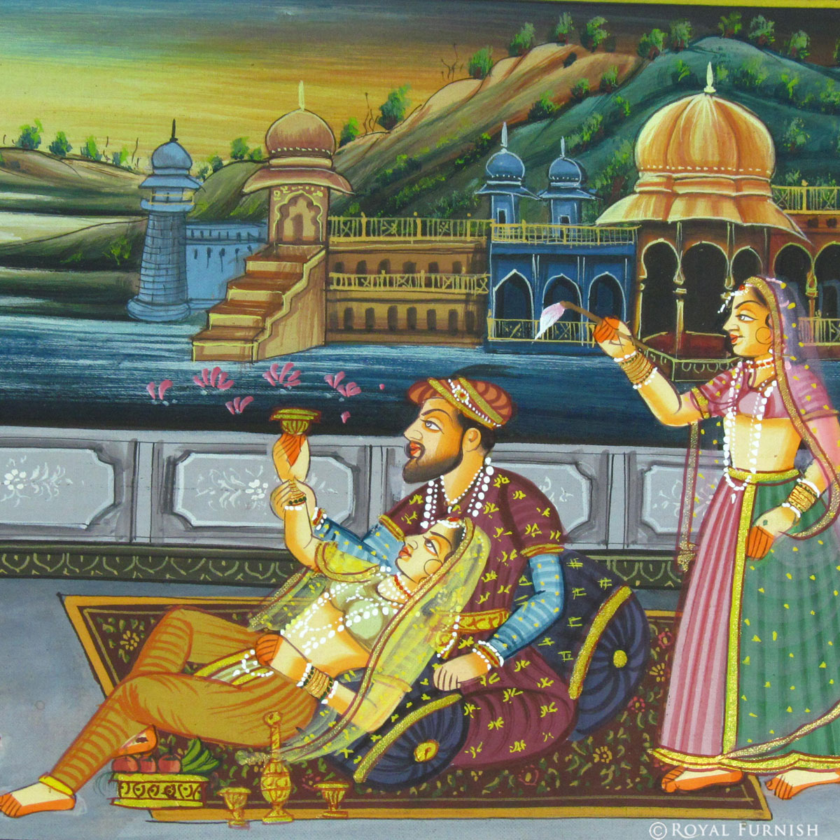 Mughal King Love Scene Rajasthani Miniature  Painting on 