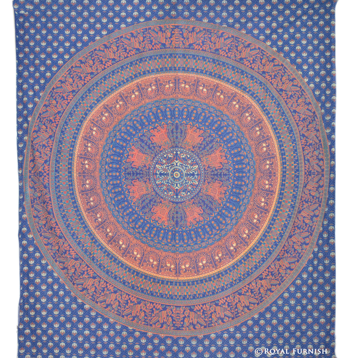 Blue Elephant & Bird Paradise Hippie Mandala Indian Tapestry Wall ...