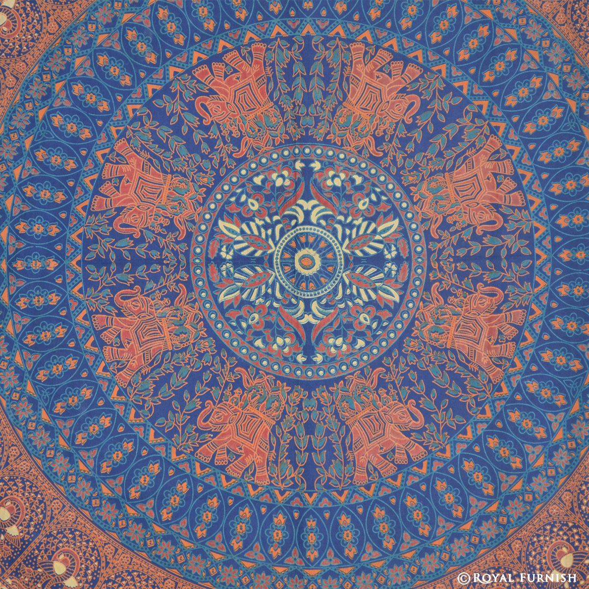 Blue Elephant & Bird Paradise Hippie Mandala Indian Tapestry Wall ...