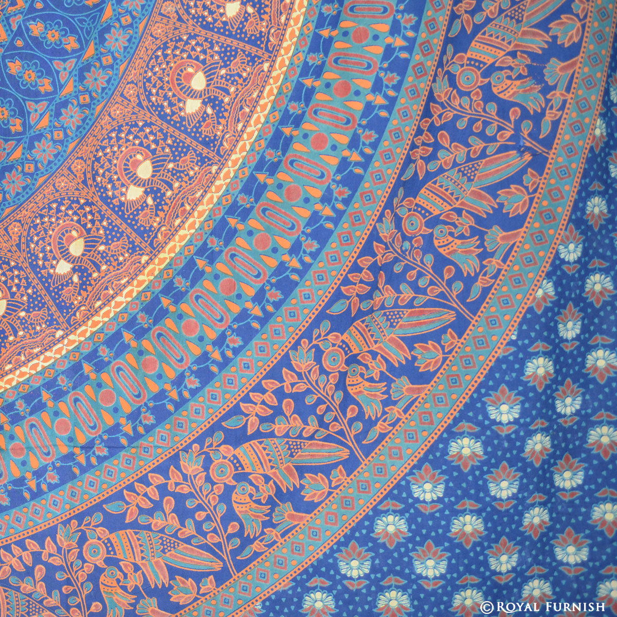 Blue Elephant & Bird Paradise Hippie Mandala Indian Tapestry Wall ...