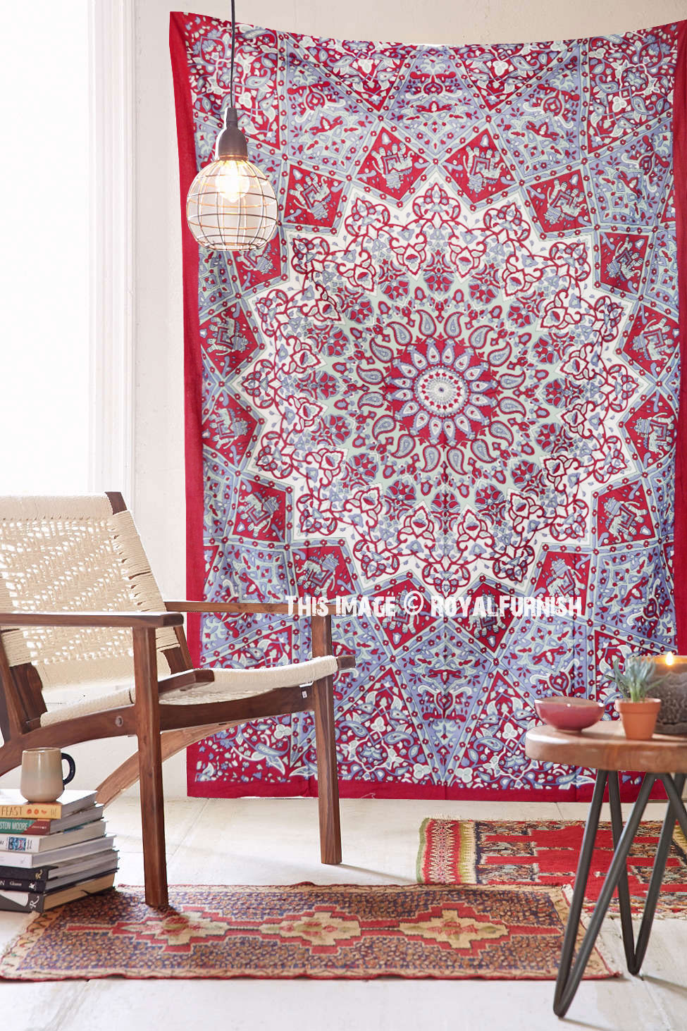 Maroon Small Indian Dorm Decor Star Hippie Tapestry Wall 