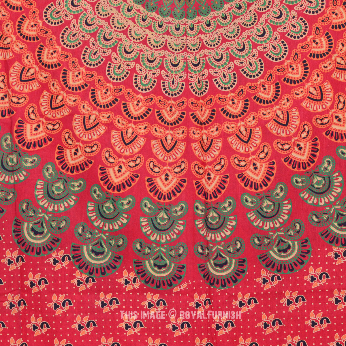 Twin Size Red Indian Floral Mandala Hippie Tapestry Wall Hanging Decor ...
