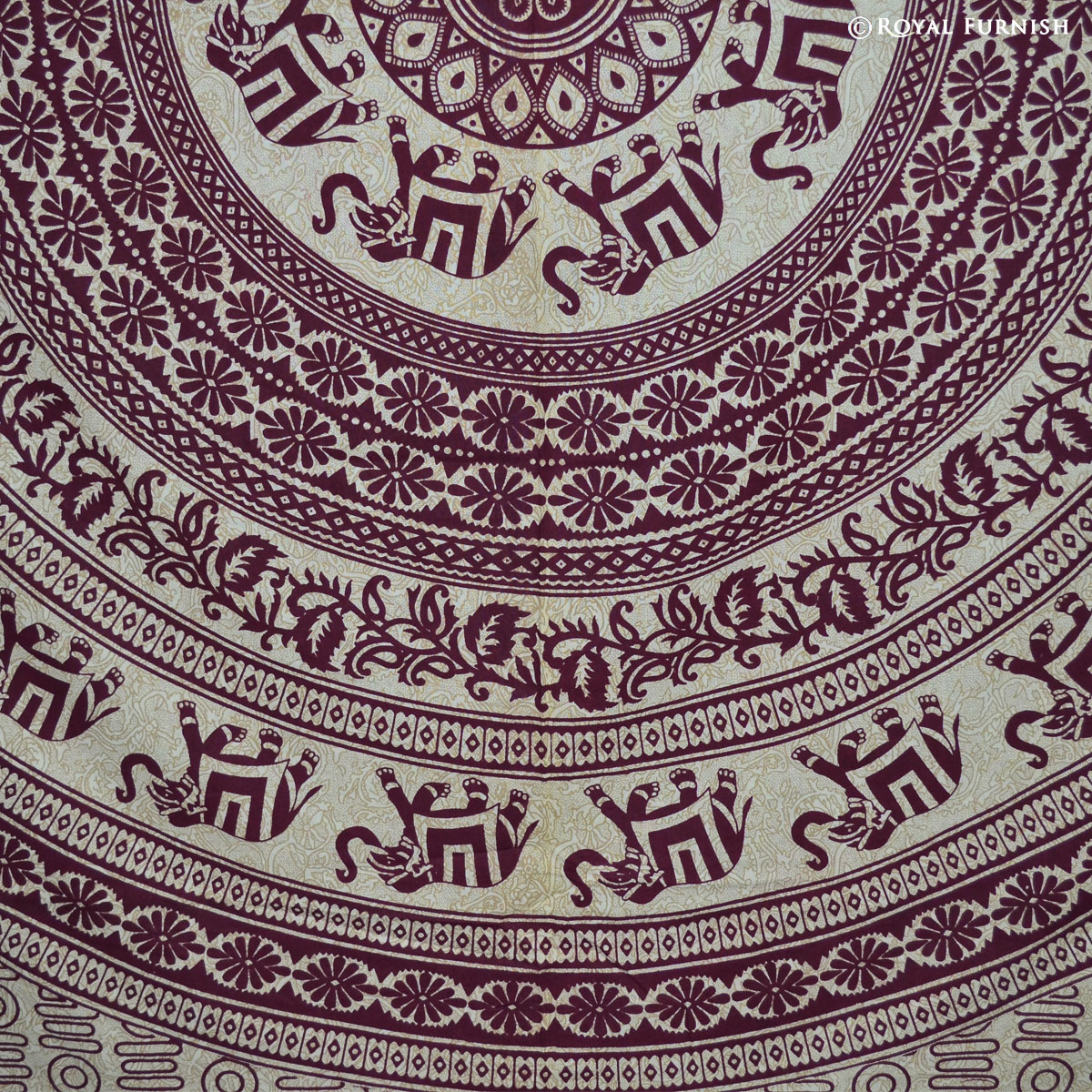 Maroon Indian Elephant Mandala Hippie Tapestry Wall Hanging For Dorm ...