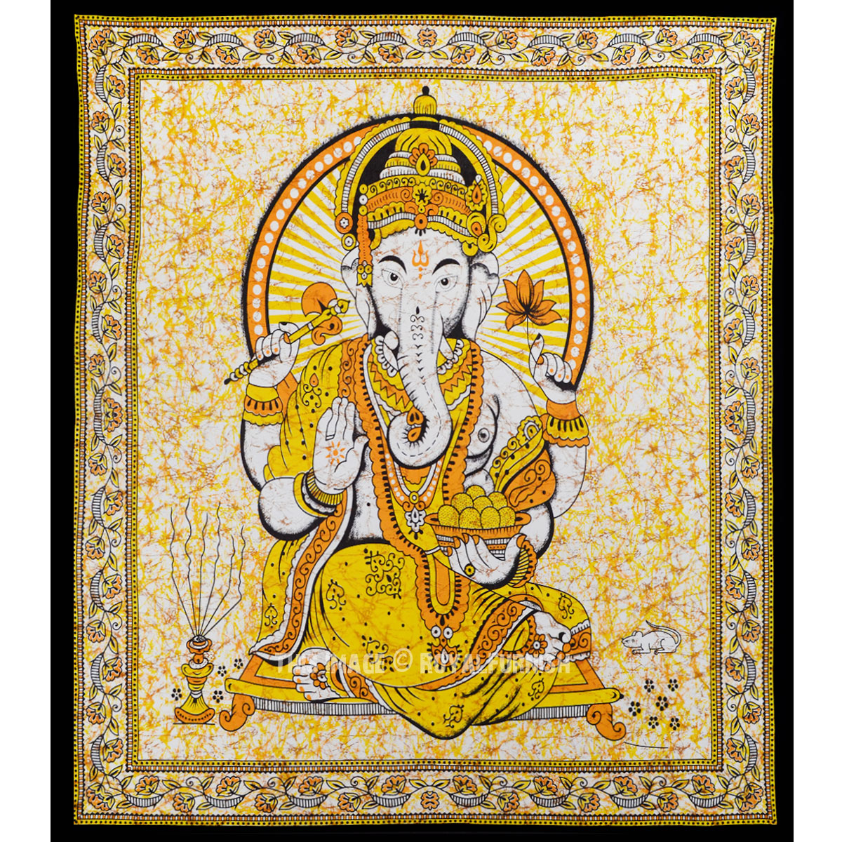 Hindu Elephant God Ganesha Sequin Wall Hanging Ganesh Tapestry Batik Painting
