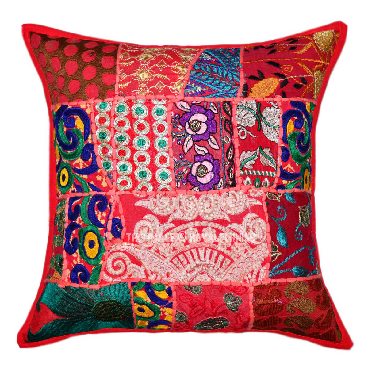 Boho Cushion Cover Indian Throw Pillow Colorful, Decorative Patchwork Pillow  Bohemian Decor Hippie Cushion Sofa Pillow Cover 