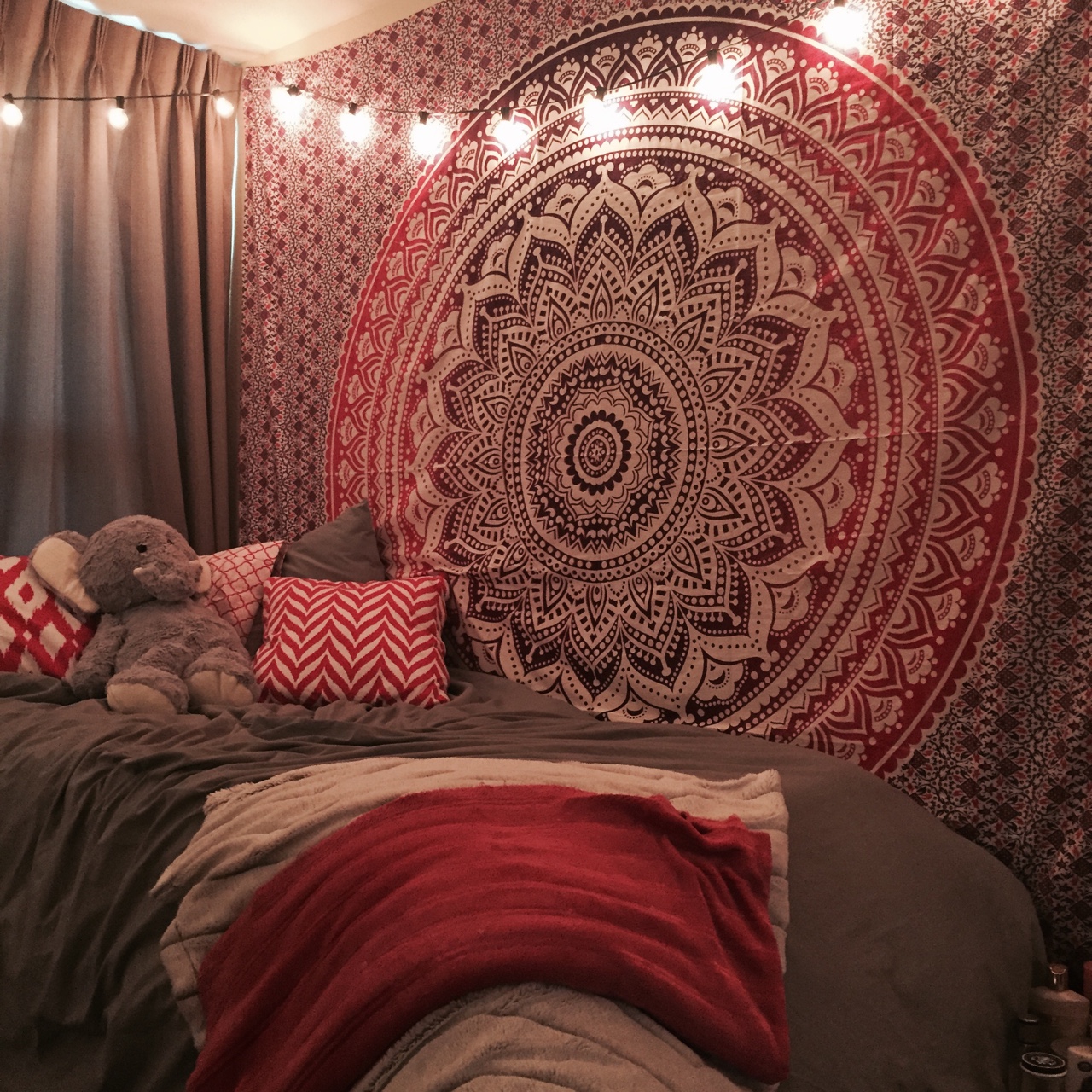 Maroon Floral Ombre Mandala Wall Tapestry Bedding, Beach Throw