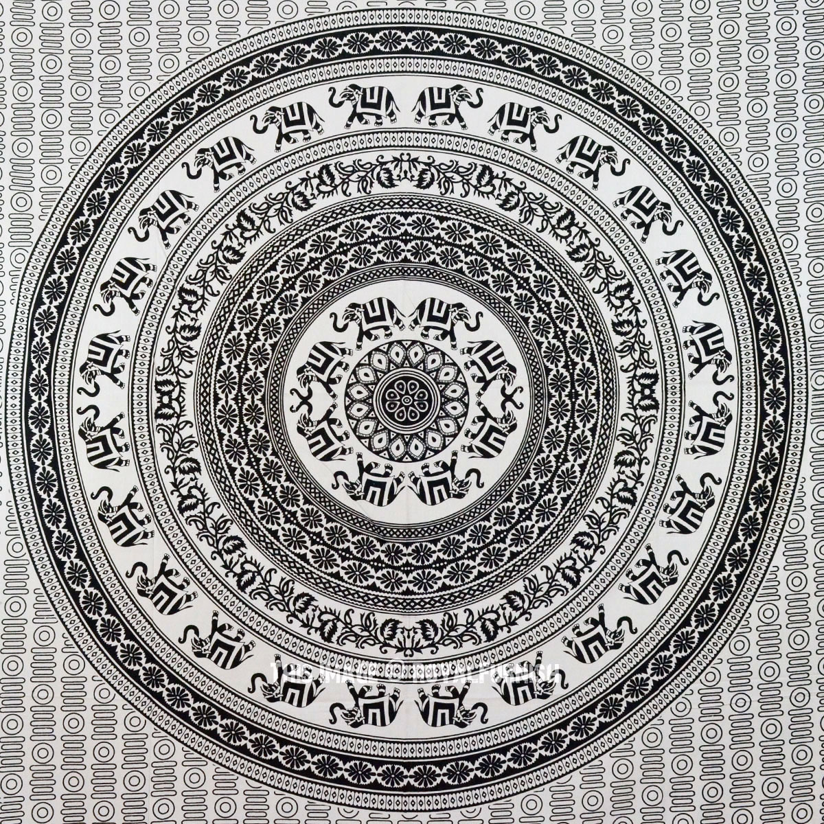 Black and White Multi Circle Elephant Mandala Wall Tapestry Bedding