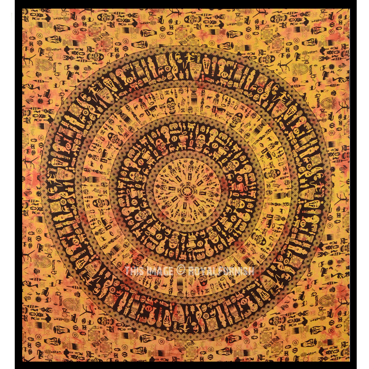 Yellow Black Tribal African Boho Chic Style Mandala Tapestry