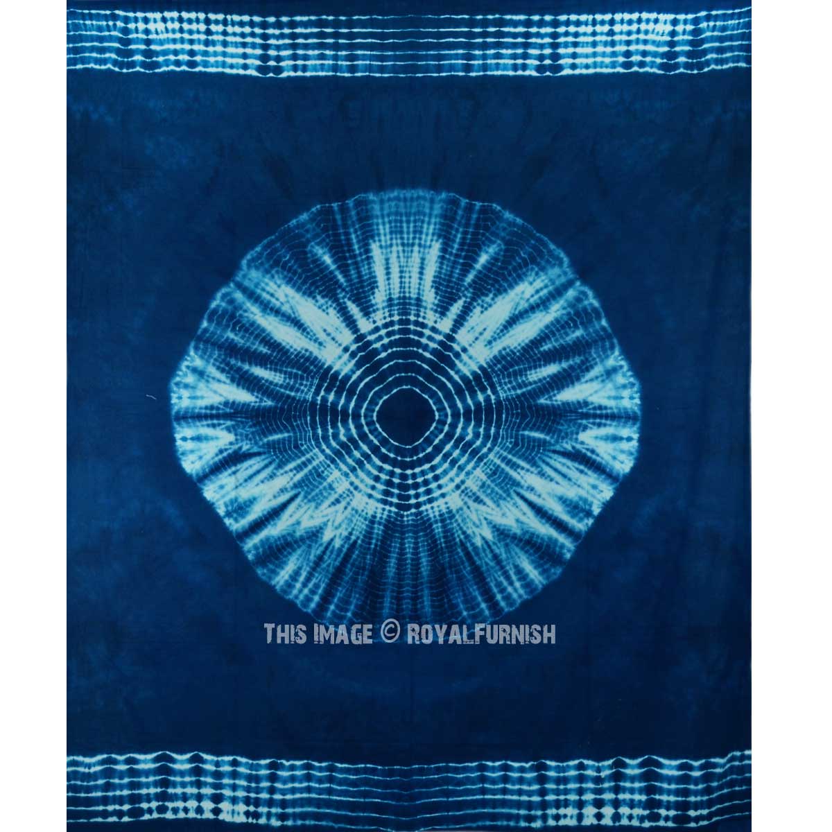 Blue Sound Wave Shibori Round Circle Medallion Tapestry, Mandala Wall