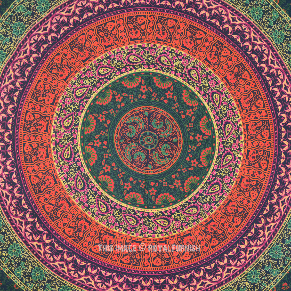 Green Multi Plum and Bow Medallion Tapestry Wall Hanging