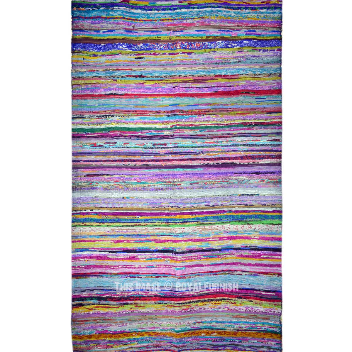 Recycled Hand Woven Cotton Chindi Rag Rug 3 X6 Ft Recycled Hand Woven Cotton Chindi Rag Rug 3 X6 Ft