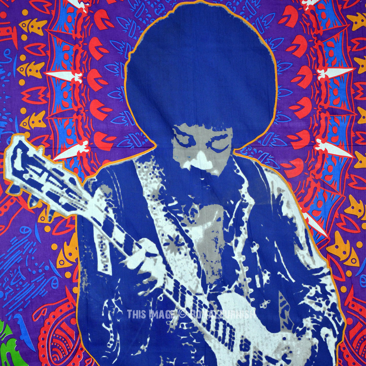 Blue Jimi Hendrix Music and Band Tapestry Wall Tapestry