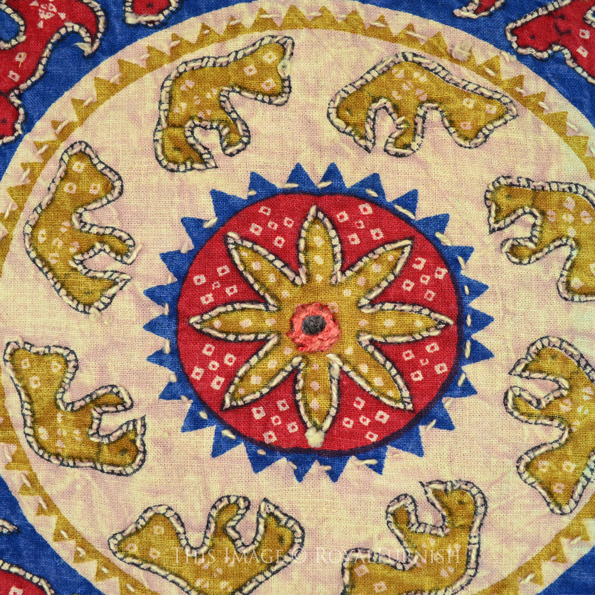 16" Blue & Beige Animal Design Mirror & Needlework Throw Pillow Case