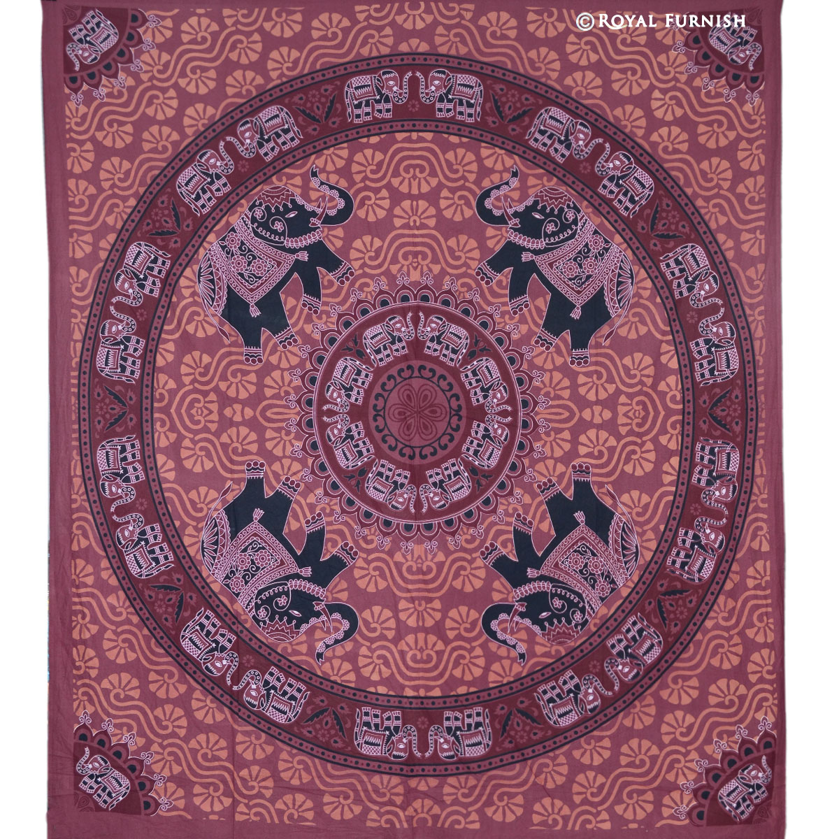 Maroon Psychedelic Elephant Mandala Hippie Bohemian Tapestry Wall ...
