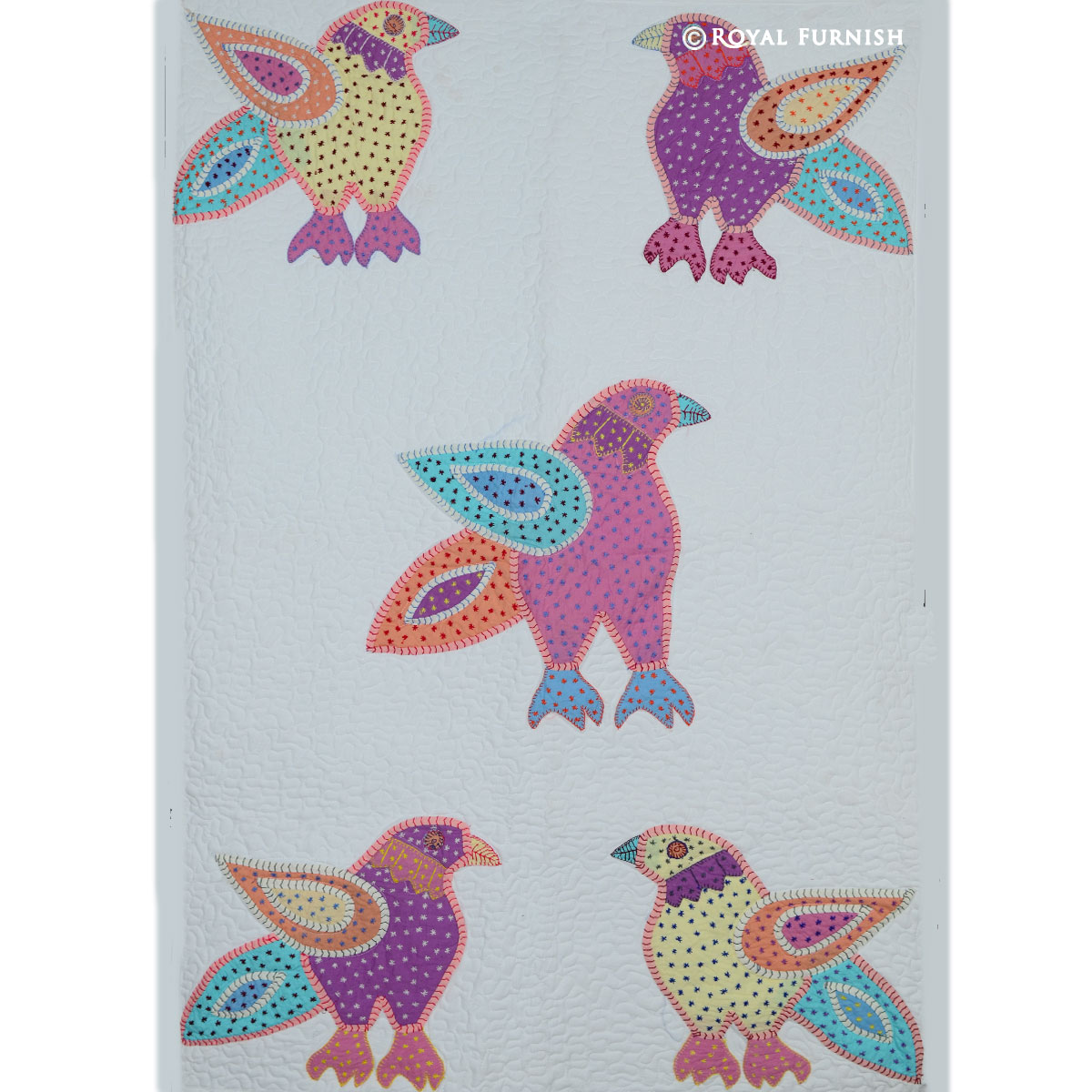 White Handcraft Birds Design Boy Or Girl Baby Crib And Toddler Quilt ...