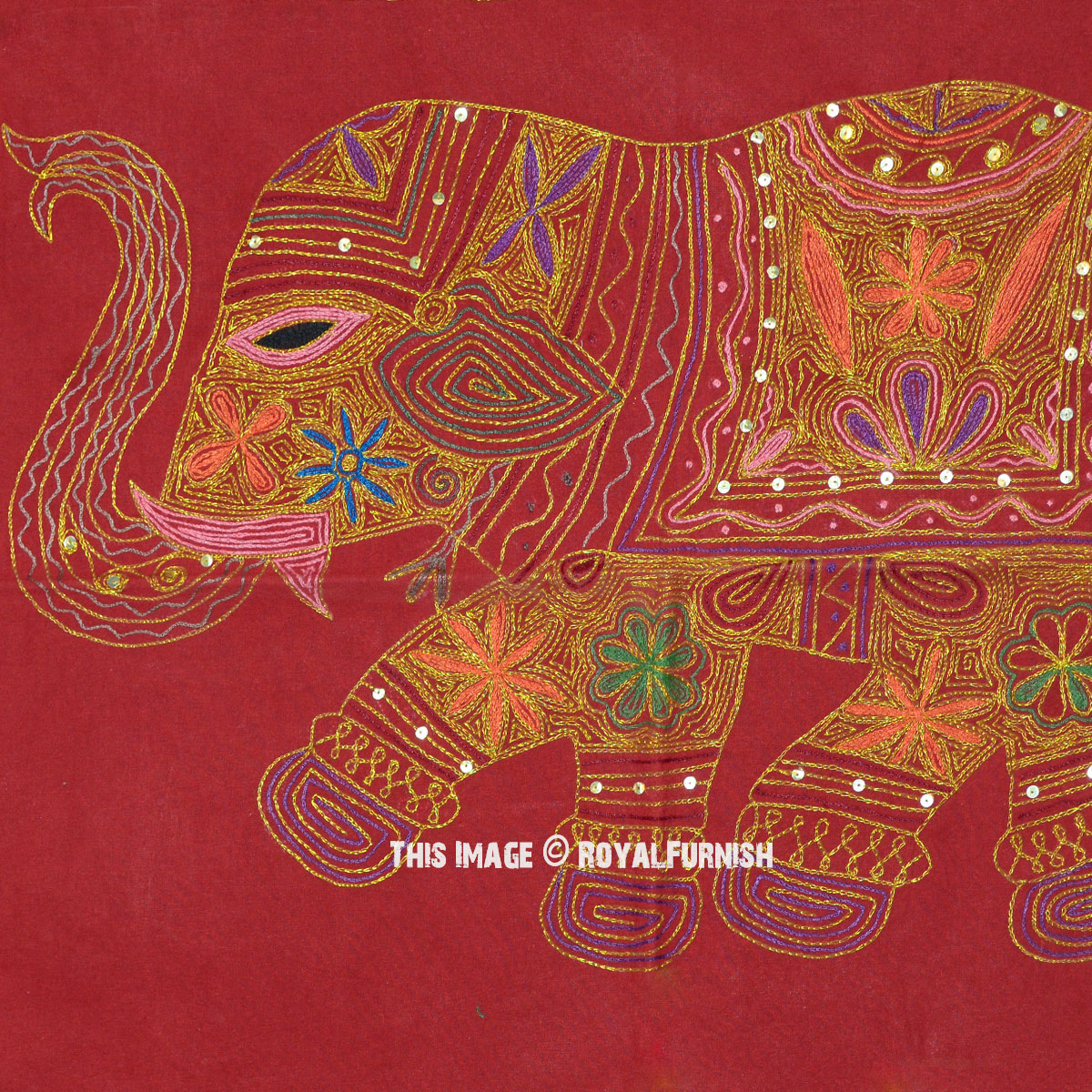 Indian Ari Embroidered Elephant Fabric Wall Hanging Decor Art