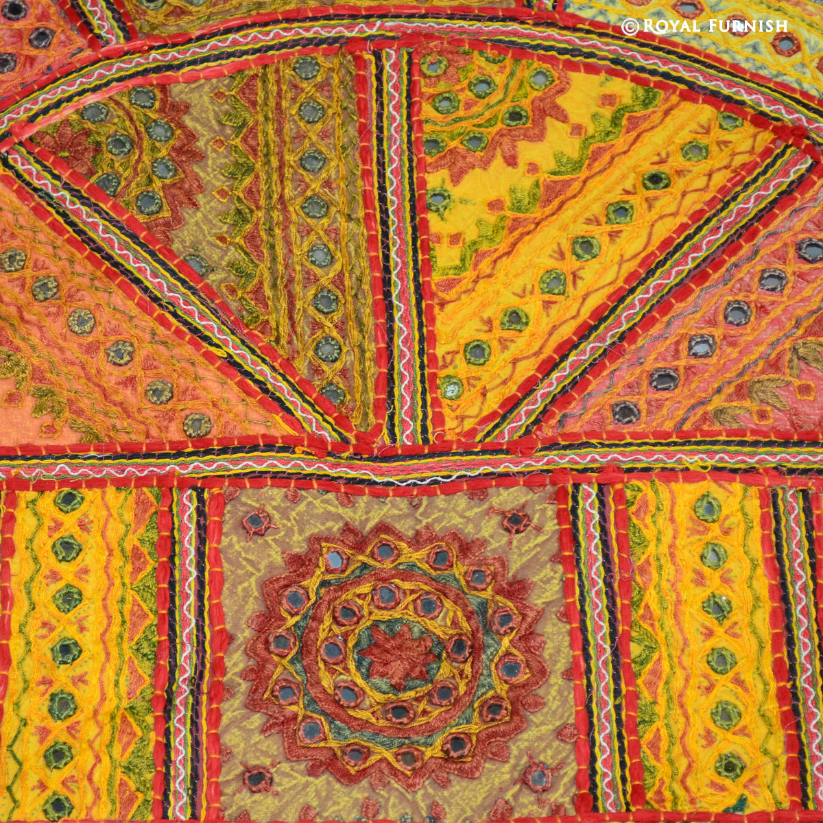 32" Oversized Mirror Embroidered Round Floor Pillow Outdoor Seating Art