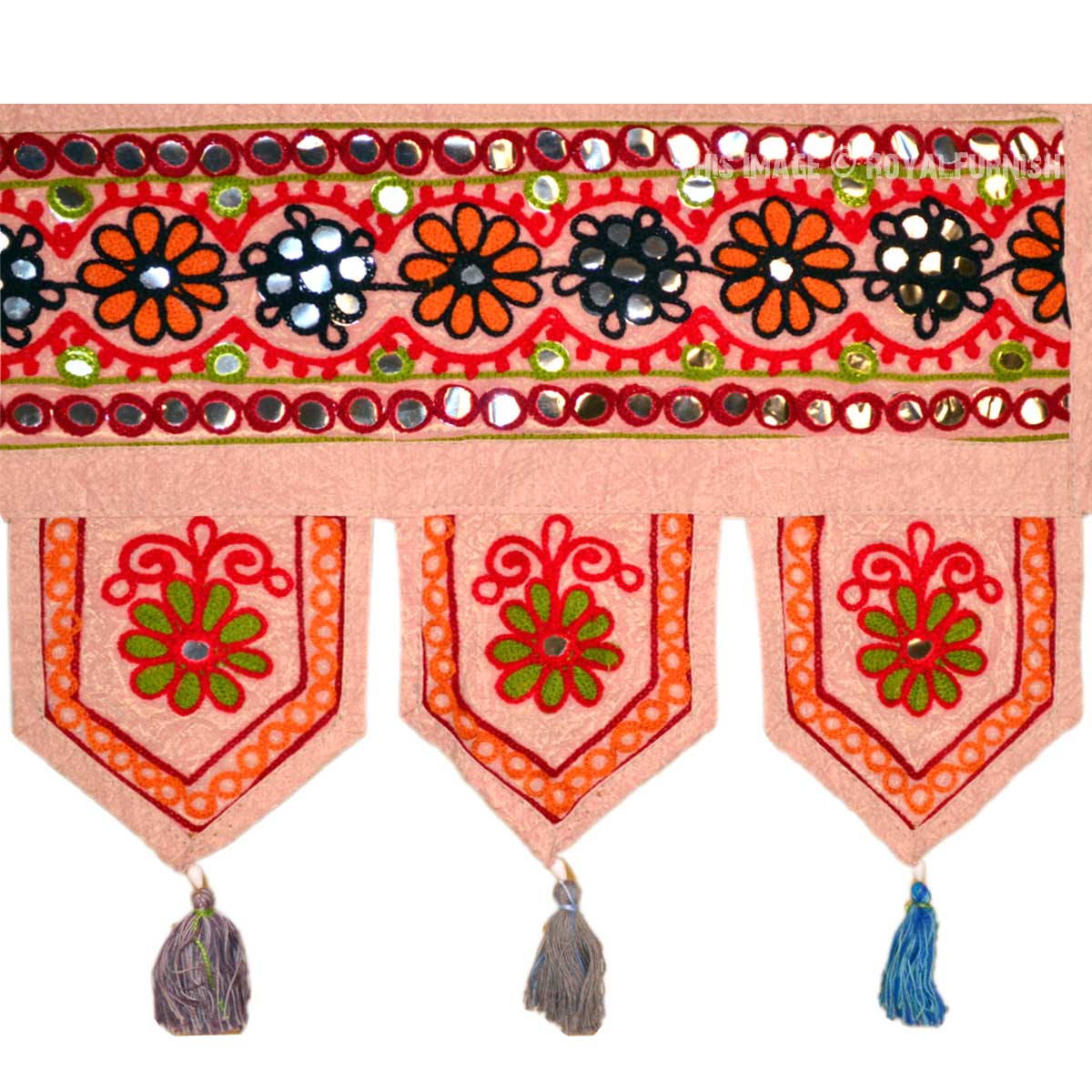 Needlepoint Embroidered Multi Indian Toran Wall Hanging