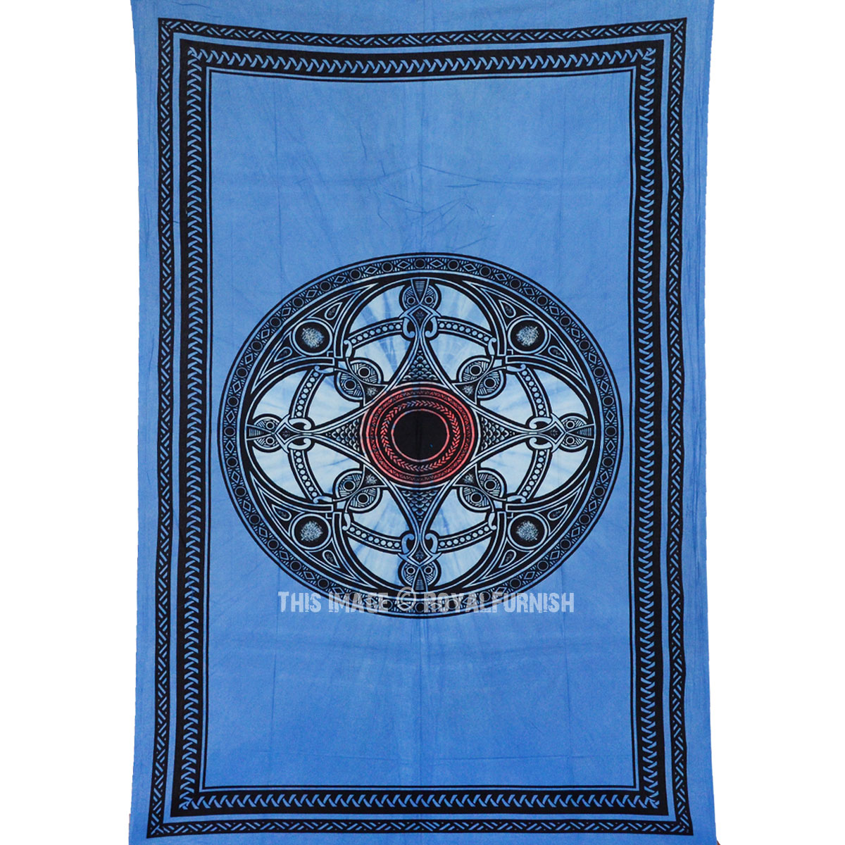 Twin Size Blue Celtic Knot Mandala Tapestry, Hippie Tie Dye Tapestry