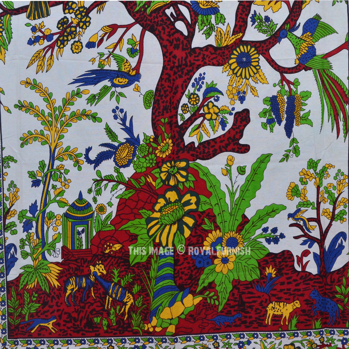 Small White Multi Tree of Life Wall Tapestry