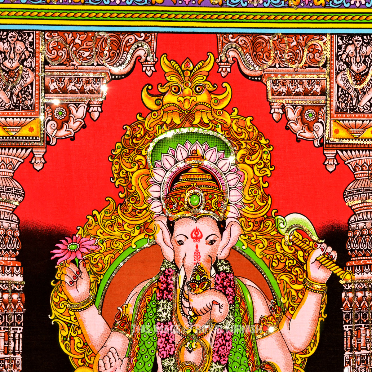 Hindu Elephant God Ganesha Cloth Poster Wall Hanging - RoyalFurnish.com