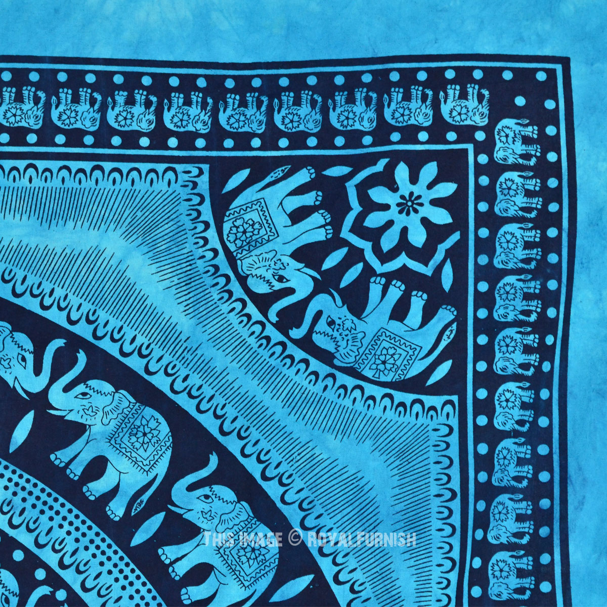 Blue Tie Dye Elephant Mandala Tapestry Throw Hippie Bedding Indian ...
