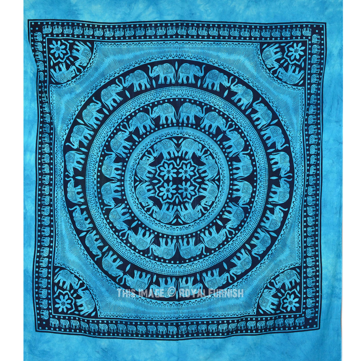 Blue Tie Dye Elephant Mandala Tapestry Throw Hippie Bedding Indian ...