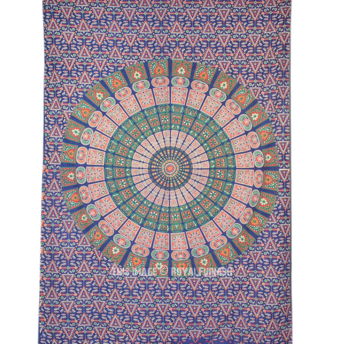 Twin Size Mandala Tapestry – Hand Printed Bohemian Wall Hanging / Bedspread (85"x55")