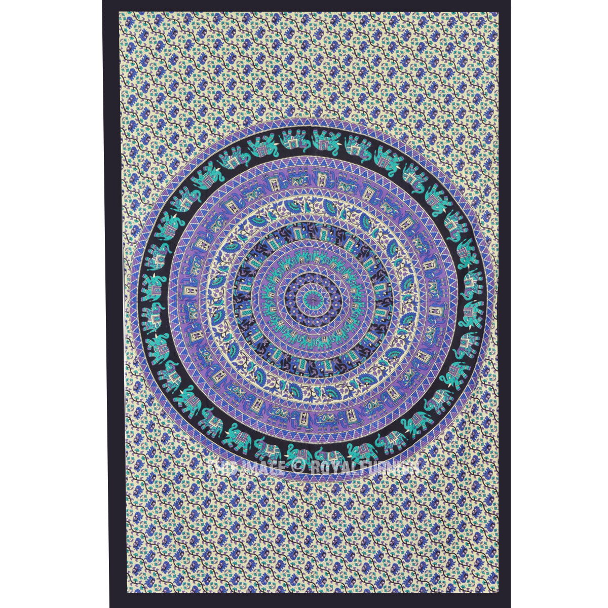 Floral and Elephant Star Circle Tie Dye Tapestry, Mandala Wall Hanging