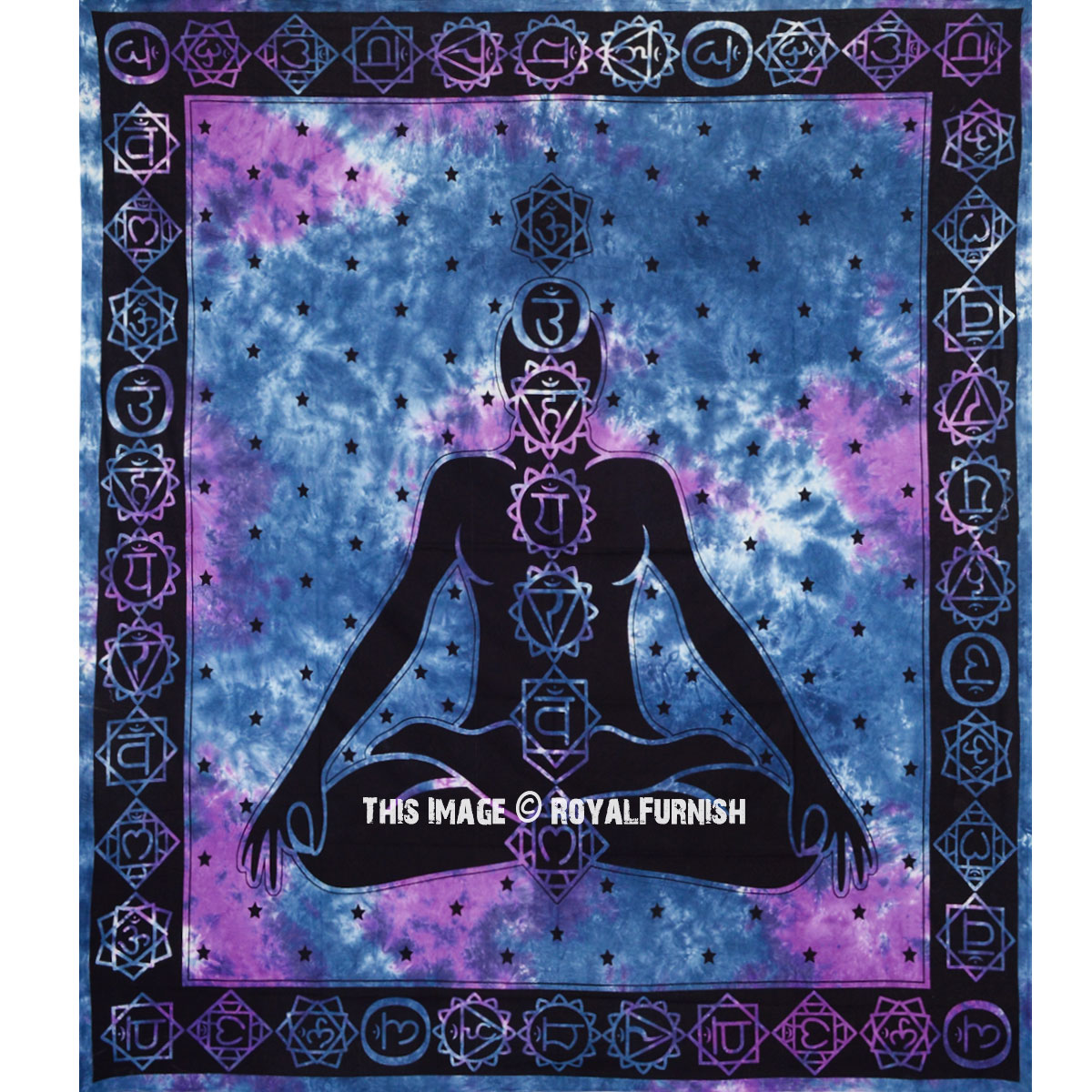 Large Blue Meditation Chakra Tapestry, Tie Dye Wall Hanging Bedding  Bedspread