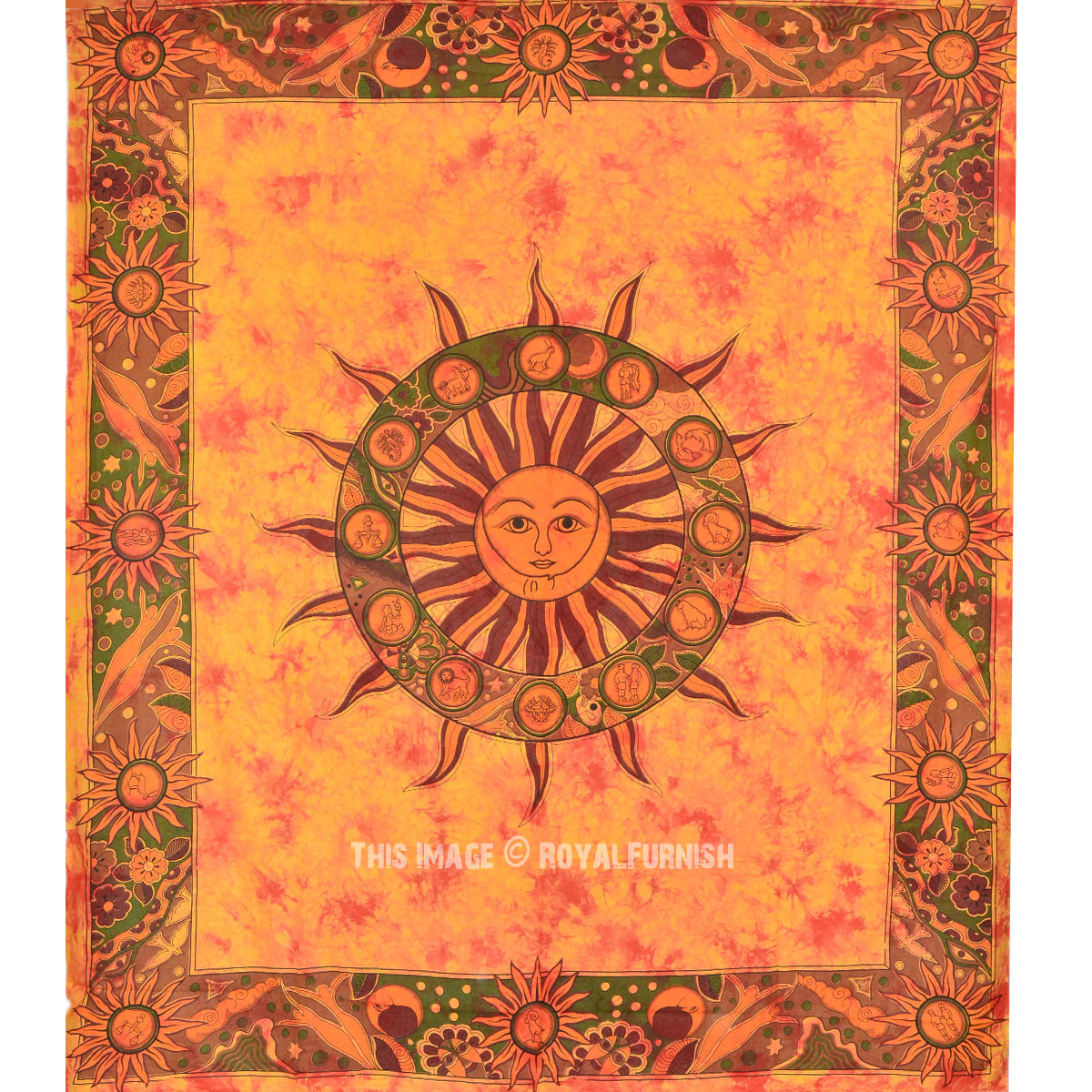 Orange Tie Dye Sun Tapestry Wall Hanging Bedding