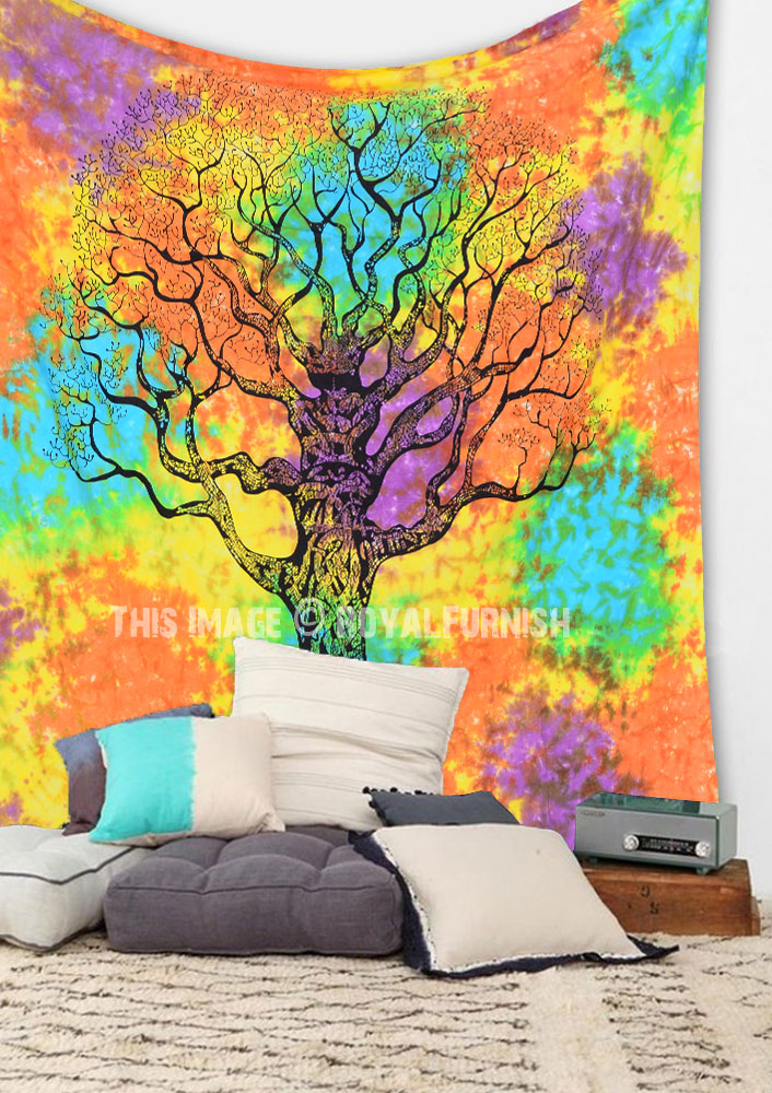 Hippie Tree of Life Tapestry Wall Hanging, Tie Dye Bedding Sheet ...