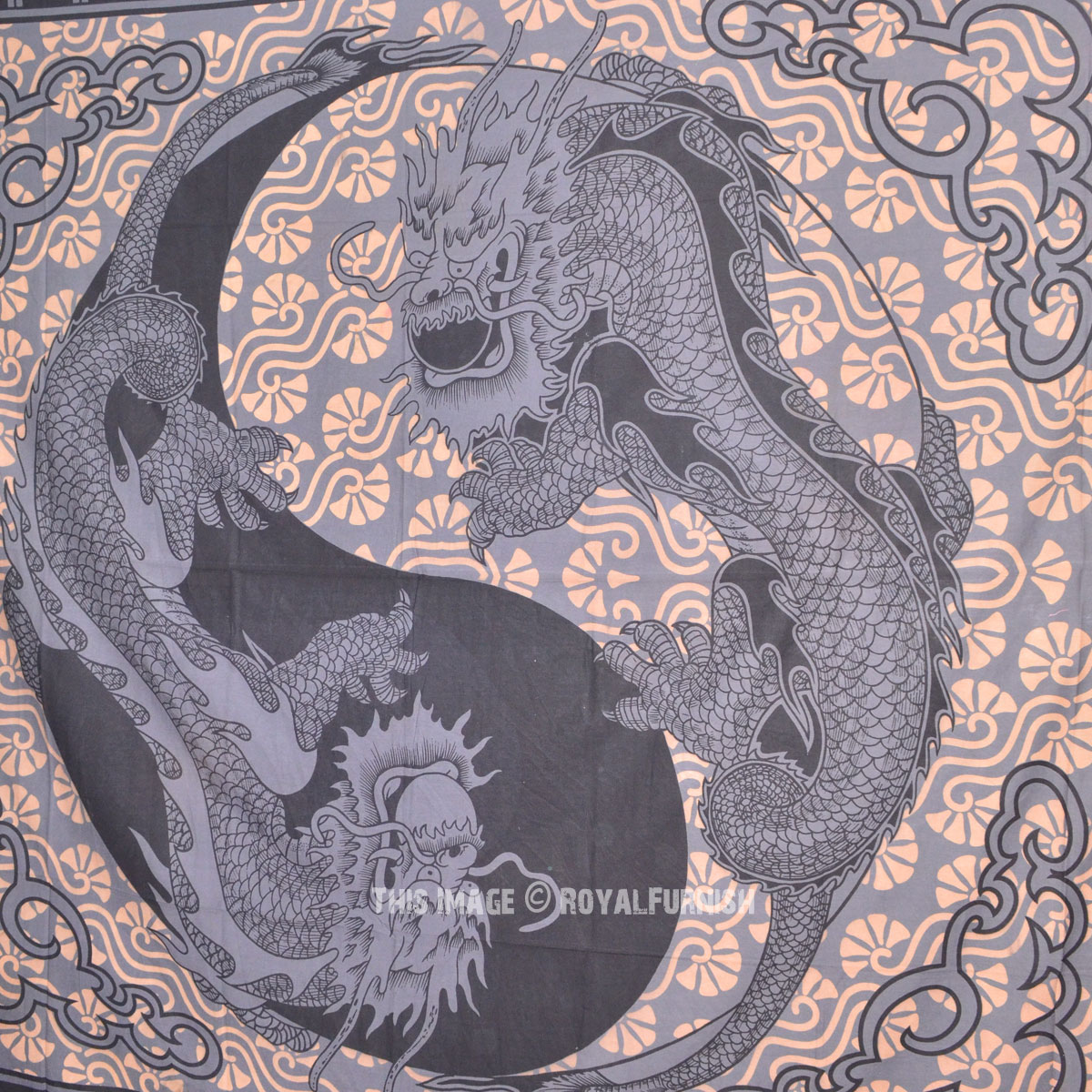 Gray Yin Yang Dragon Fly Wall Tapestry, Queen Tie Dye Tapestry Bedding ...