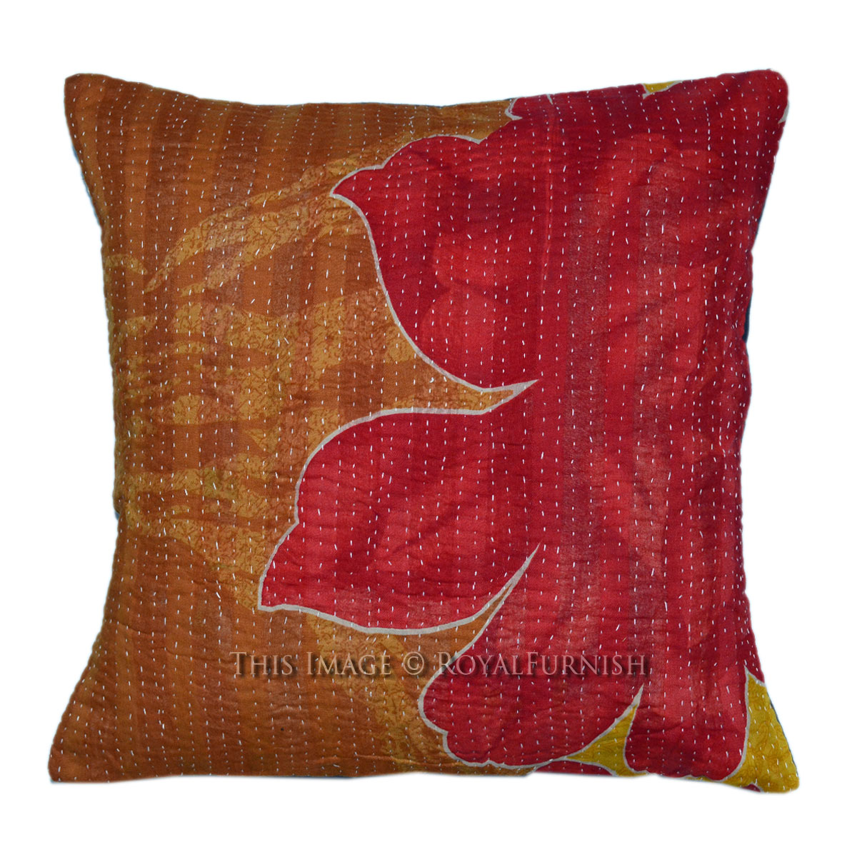 India Made 16x16 Vintage Kantha Quilt Throw Pillow Case