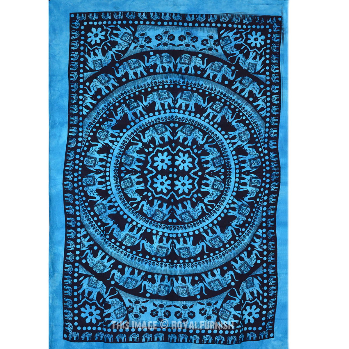 Twin Blue Tie Dye Elephant Tapestry Wall Hanging Throw Mandala ...