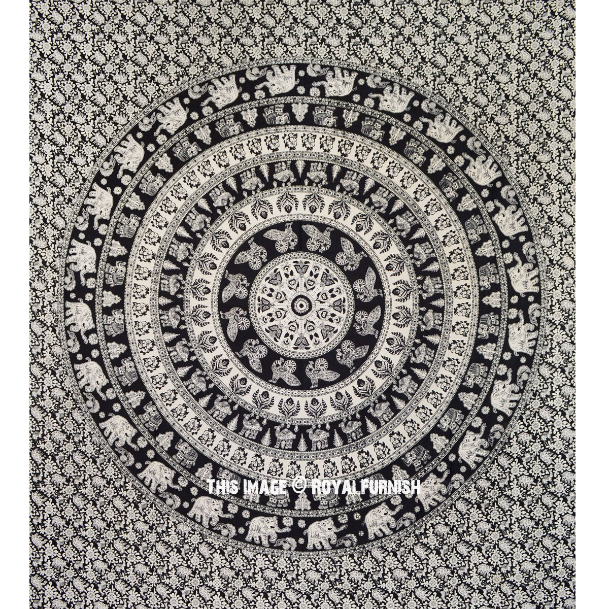 Elephant Indian Tapestry Wall Hanging Hippie Bohemian Mandala White Bedspread XL