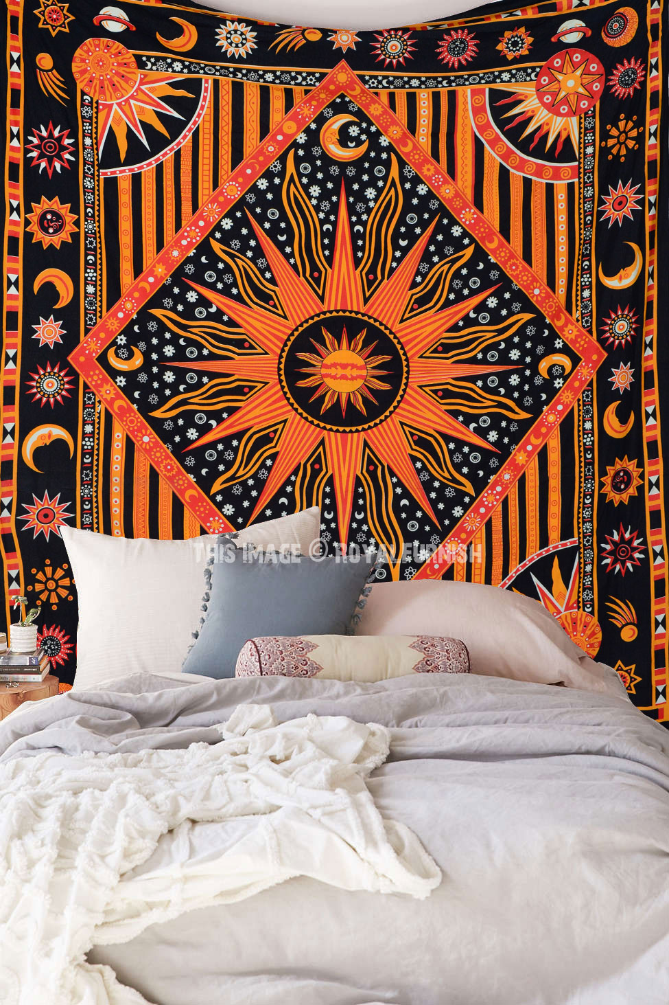 Celtic Throw Handloom Indian Tapestry Celestial Sun Moon Bed Spread 50x60 NEW 
