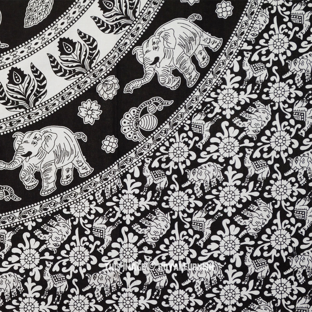 Black and White Elephants Medallion Wall Tapestry, Hippie Bedding ...