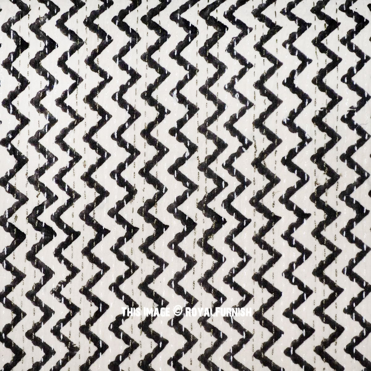 Black and White Zig Zag Patterned Cotton Kantha Quilted Bedding