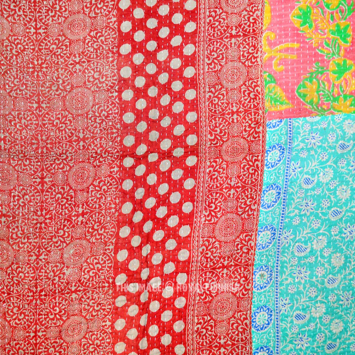 Indian Multi Patchwork Print Twin Size Kantha Throw Cotton Bedspread Decor Blanket - UK Indian Multi Patchwork Print Twin Size Kantha Throw Cotton Bedspread Decor Blanket - UK