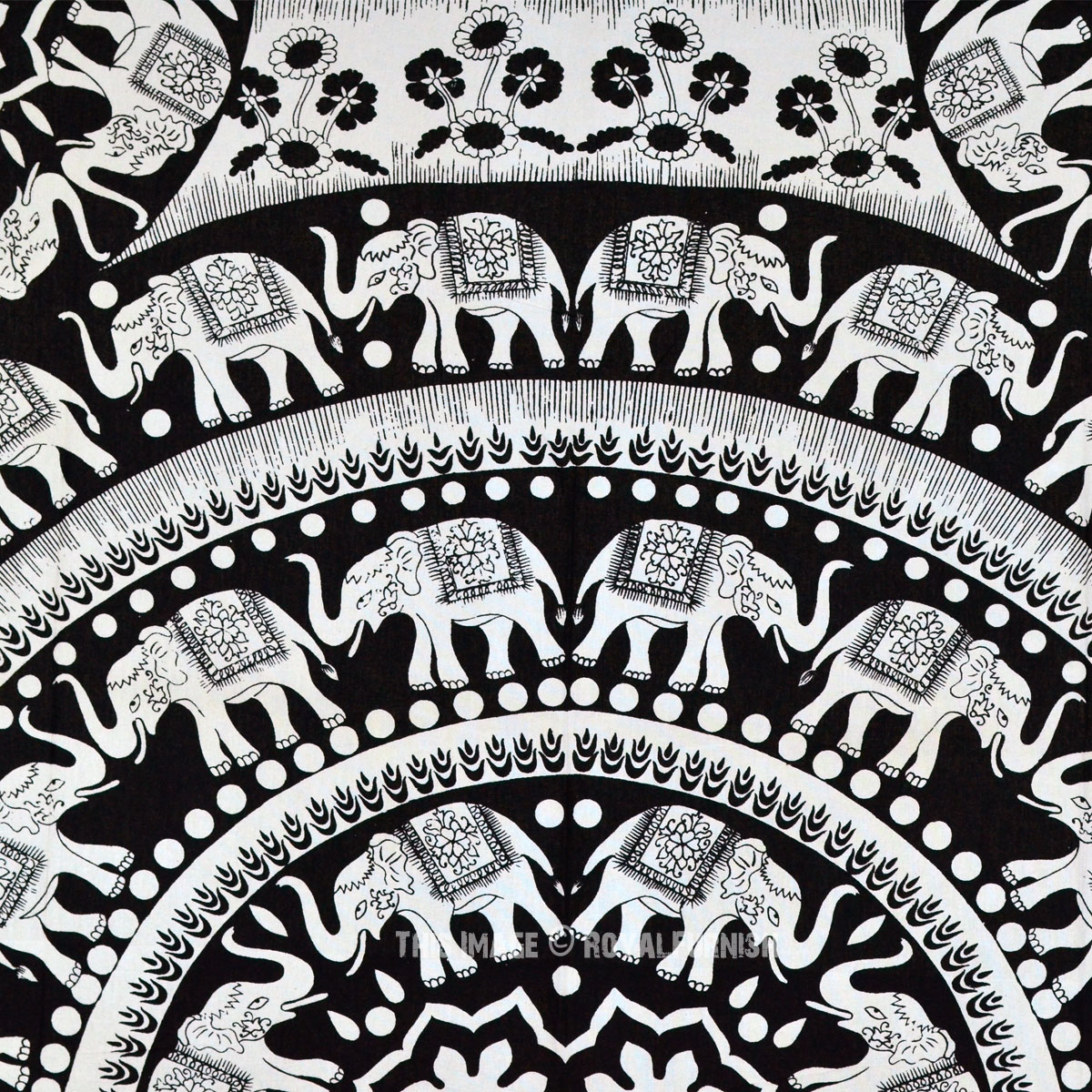Black and White Elephant Bohemian Hippie Mandala Tapestry Bedding