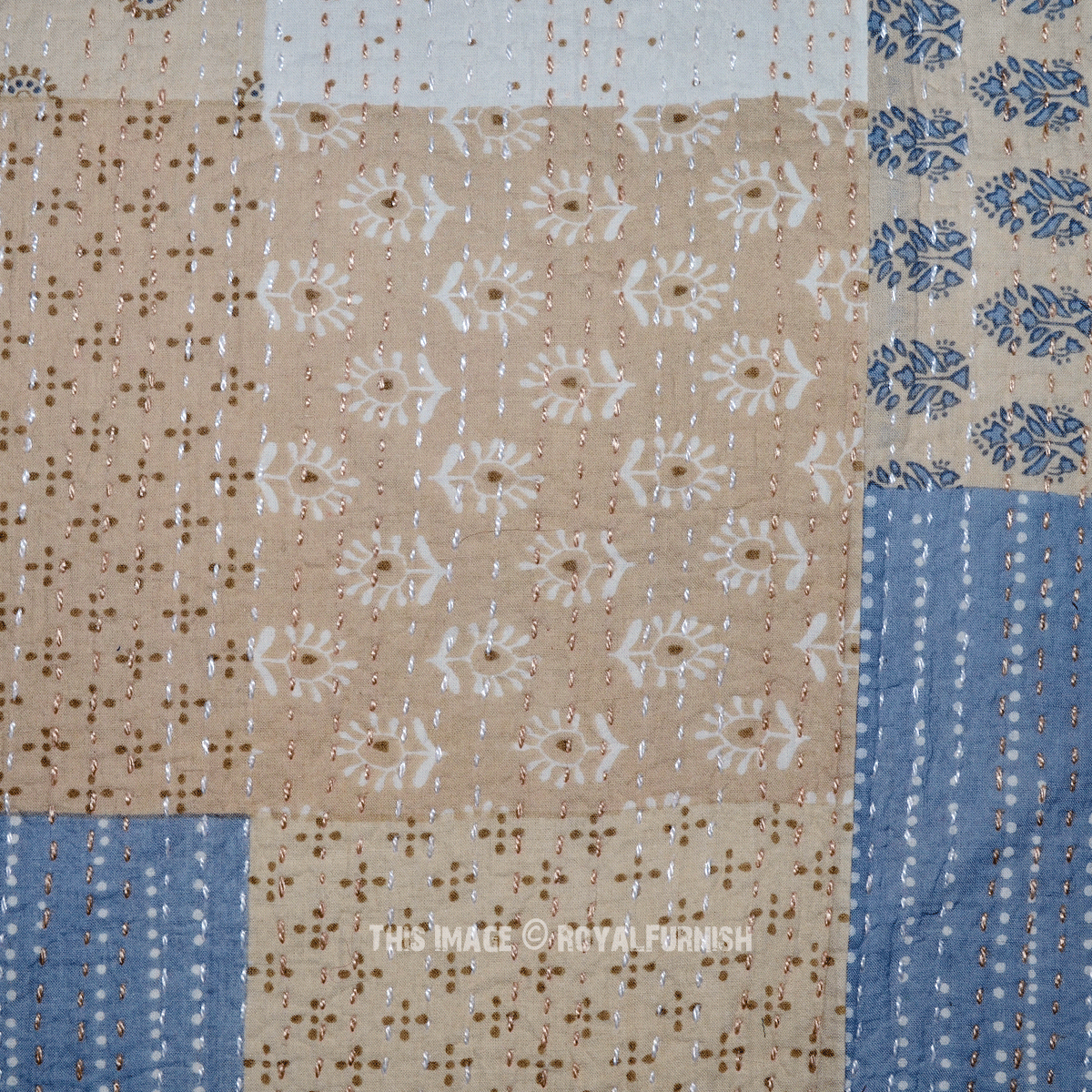 Multi Patchwork Theme Kantha Quilted Bedspread