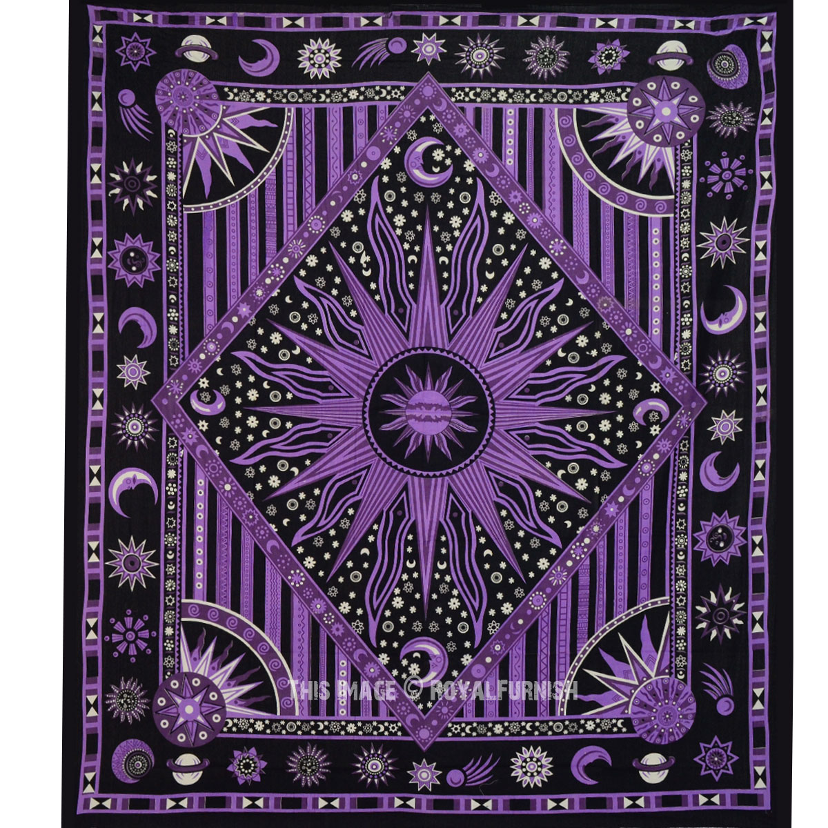 Arazzo Da Parete Viola Con Luna E Pentacolo – Tassorm Pickled Moon, Cotone Leggero, Decorazione Boho
