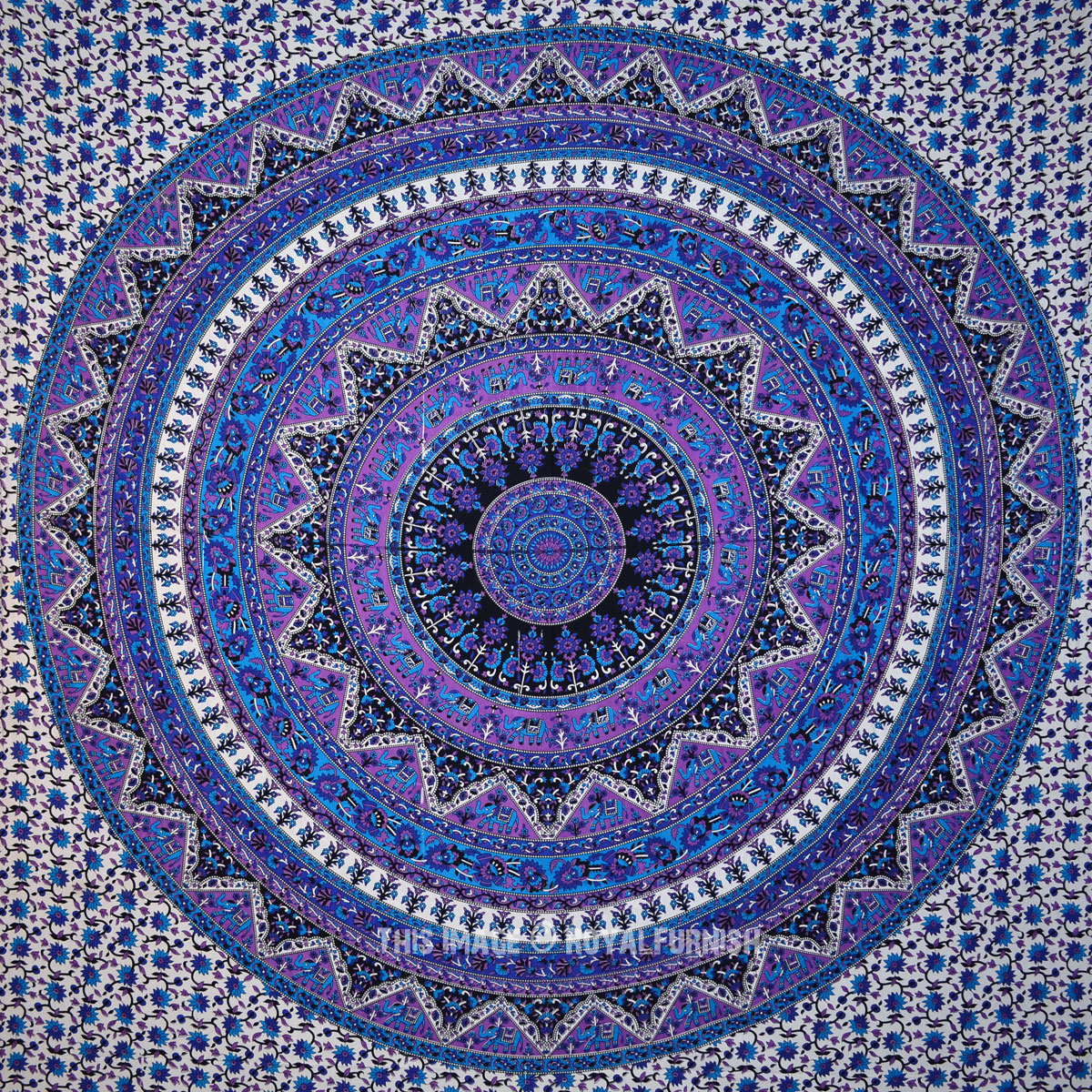 Blue Bohemian Star Kerala Medallion Tapestry Wall Hanging Bedspread - RoyalFurnish.com