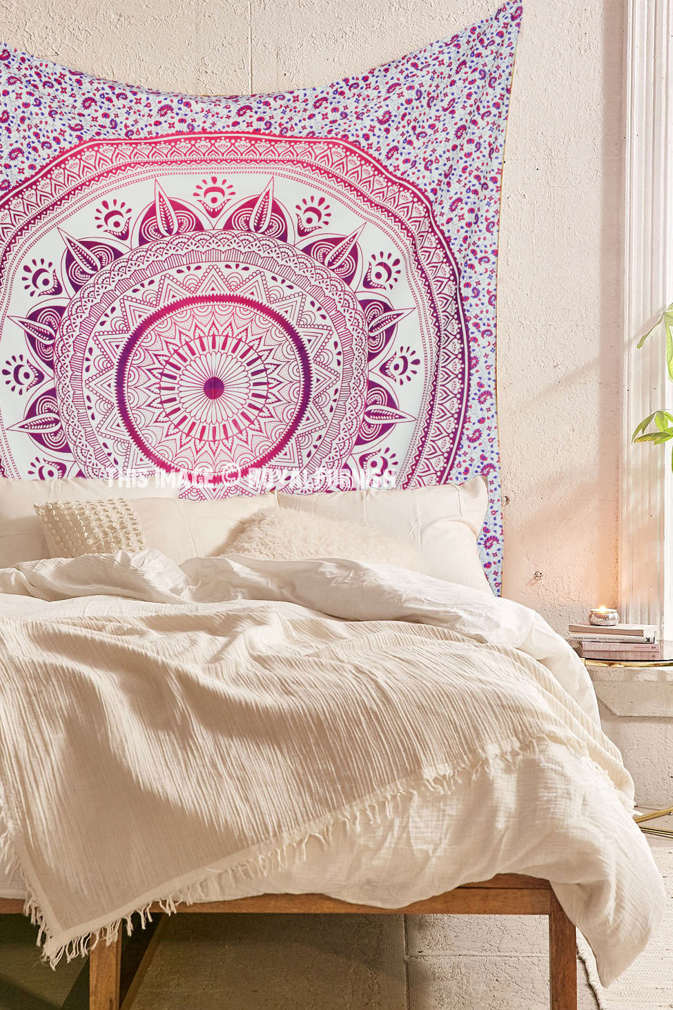 thumbnail image 2 of Handmade Queen Size Ombre Mandala Tapestry - Indian Bohemian Wall Hanging / Bedspread - Gold 2 of 5
