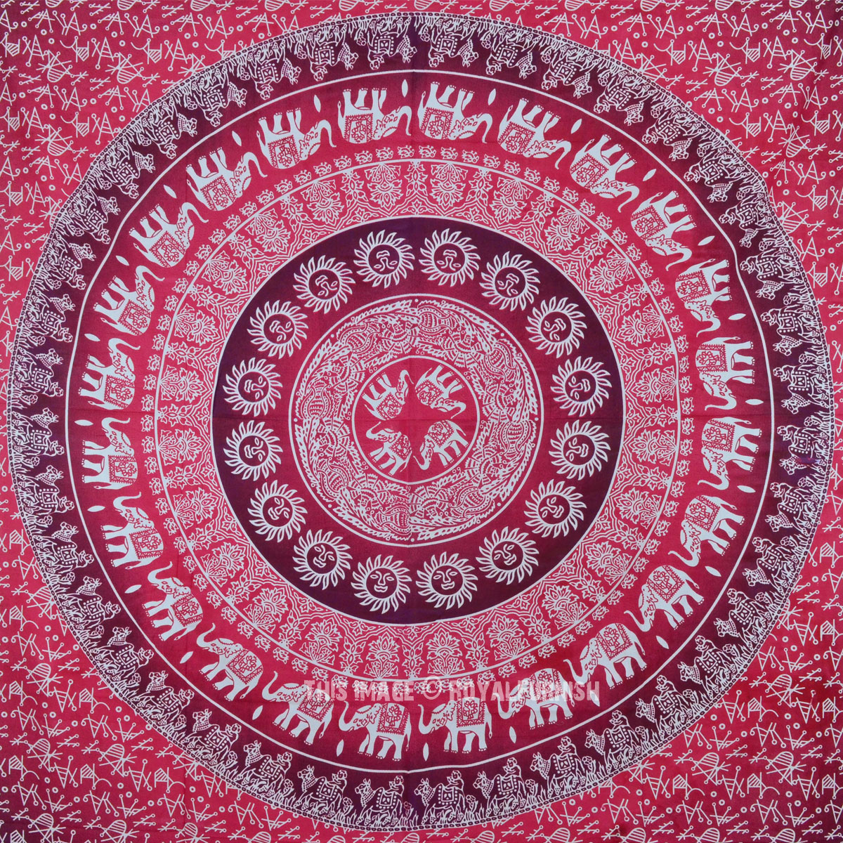Red Elephant Sun Bohemian Ombre Wall Tapestry Bedding - RoyalFurnish.com