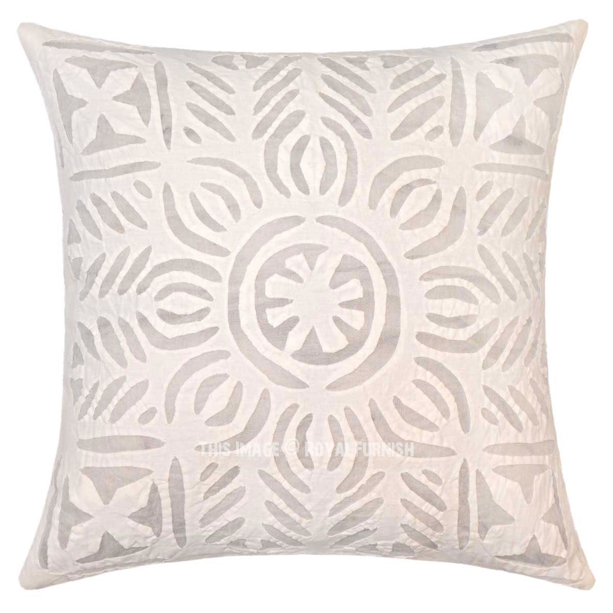 16" White Indian Decorative & Accent Organdy Cutwork Floral Pillow Case